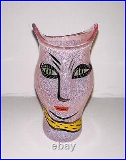 Kosta Boda Glass Open Minds Pink Face Vase Ulrica Vallien Signed Numbered