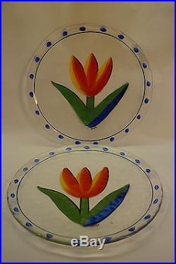 Kosta Boda Glass Tulipa Tulip Platter Lot 2 Uhv Ulrica Hydman-vallien Handpaint