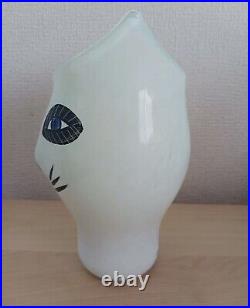 Kosta Boda Glass Vase Hand Painted Cat Face Signed Ulrika Hydman Vallien Sweden