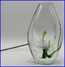 Kosta Boda Glass Vicke Lindstrand Vase Etched Fish Green Seaweed Bubble