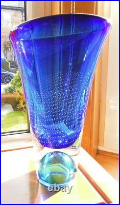 Kosta Boda Goran Warff Blue Vase Signed Numbered