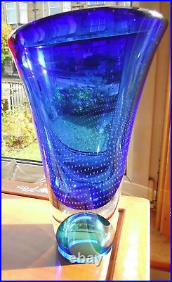 Kosta Boda Goran Warff Blue Vase Signed Numbered