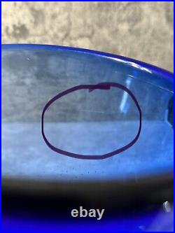 Kosta Boda Goran Warff Crystal Vase Blue Bubbles Red Signed & Numbered MCM