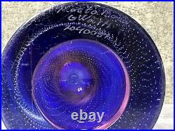 Kosta Boda Goran Warff Crystal Vase Blue Bubbles Red Signed & Numbered MCM