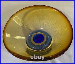 Kosta Boda Goran Warff Honey Amber Cobalt Vision Art Glass Bowl BSA Presented