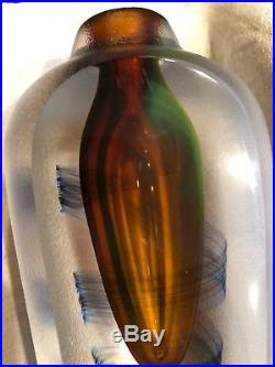 Kosta Boda Goran Warff Rare Vase Frosted Glass & Orange Bulb Design Blue Swirl