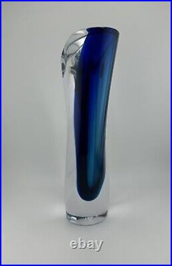 Kosta Boda Goran Warff Signed Clear and Blue Art Glass Vase Sweden 49809