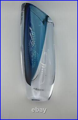 Kosta Boda Goran Warff Signed Clear and Blue Art Glass Vase Sweden 49809