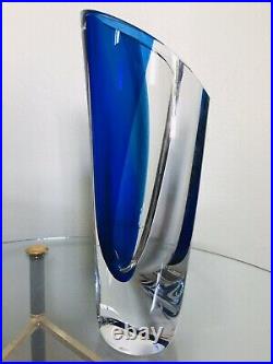 Kosta Boda Goran Warff Signed Saraband Art Glass Vase Blue