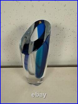 Kosta Boda Goran Warff Signed Seaside Blue & Clear Vase 49808