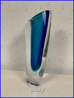 Kosta Boda Goran Warff Signed Seaside Blue & Clear Vase 49808