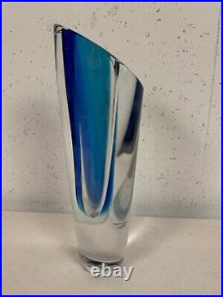 Kosta Boda Goran Warff Signed Seaside Blue & Clear Vase 49808