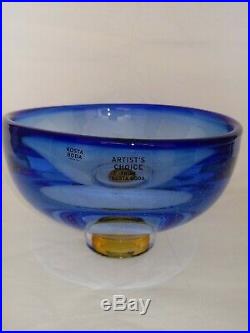 Kosta Boda Goran Warff Zoom Blue Amber Art Glass Oval Bubble 7-1/8 BOWL NEW
