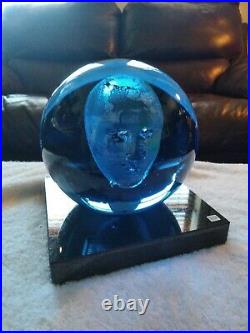 Kosta Boda Headman Crystal Sphere with Stone Base. Signed by Artist