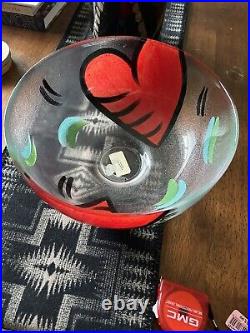 Kosta Boda Hearts Art Glass Frosted Bowl Signed by Ulrica Hydman-Vallien