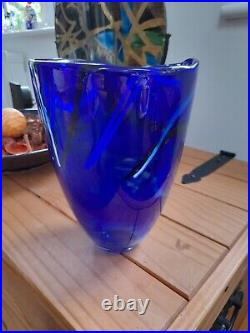Kosta Boda Heavy Blue Art Glass Blue swirl freeform vase 20cm