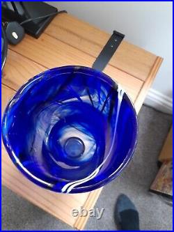 Kosta Boda Heavy Blue Art Glass Blue swirl freeform vase 20cm