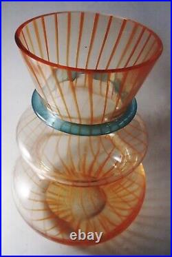 Kosta Boda Karl Bergman Swedish Art Glass Vase with Vertical Stripes 9.5h Fine