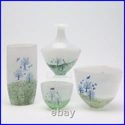 Kosta Boda Kjell Engman 4 x Signed & Labeled Glass Vases & Bowls October Series
