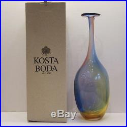 Kosta Boda Kjell Engman Art Glass Bottle Blue Cognac & Pink # 48838 Boxed