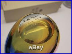 Kosta Boda Kjell Engman Art Glass Bottle Blue Cognac & Pink # 48838 Boxed
