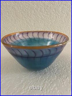 Kosta Boda Kjell Engman Art Glass Bowl Bon Bon Series Blue Purple 59061 Sweden