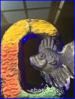 Kosta Boda Kjell Engman Art Glass Framework Reef Gold Fish