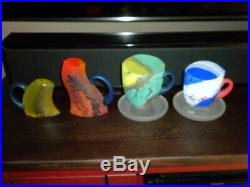 Kosta Boda Kjell Engman Art glass 4 Teacups, Teapots Sculptures figures RARE