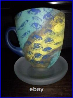 Kosta Boda Kjell Engman Art glass Teacup, Teapot Sculpture figure RARE TEAL