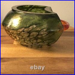 Kosta Boda Kjell Engman Corfu Design Green Art Glass 6 Bowl withOrange Handle