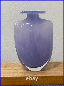 Kosta Boda Kjell Engman Signed Lavender / Purple Art Glass Vase
