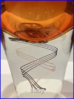 Kosta Boda Klas-Goran Tinback Swedish Art Glass Vase Red Orange Optic Swirl READ