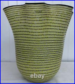 Kosta Boda Large Yellow Striped Ruffle Handkerchief Art Glass Decorative Vase