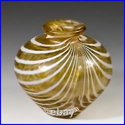 Kosta Boda Miniature Vase White Swirl on Yellow Stunning Scandinavian Art Glass