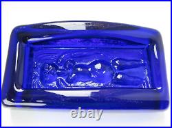 Kosta Boda Nude Female Design Art Glass dish by Erik Hoglund Cobalt Blue A