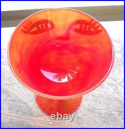 Kosta Boda OPEN MINDS Orange Glass Bowl on Pedestal Woman's Face Ulrica Hydman