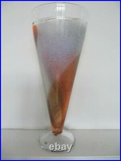 Kosta Boda ORANGE/WHITE Twister Tall Vase Signed very heavy