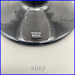 Kosta Boda Open Minds Black Stem Face Painted Glass Pedestal Bowl Vase Signed