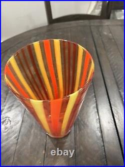 Kosta Boda Orange Red Striped Cabana 9 Art Glass Vase 4510 Sticker Card