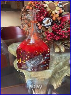 Kosta Boda Red Satellite Glass Bottle Signed By Artist Bertil Vallien 30cm Heigh