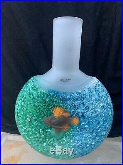 Kosta Boda Reef Collection Fish Out Of Water Blue Bottle Vase Kjell Engman