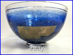 Kosta Boda Satellite Series Swedish Art Glass Blue Bowl Signed Bertil Vallien 8