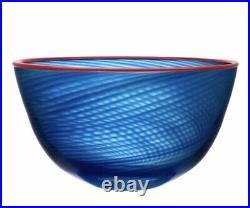 Kosta Boda Scandanavian Art Glass RED RIM Pattern Swirl Bowl