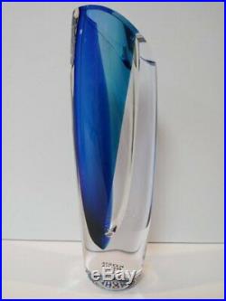 Kosta Boda Seaside Vase Cobalt Blue Turquoise & Clear by Goran Warff SIGNED 10