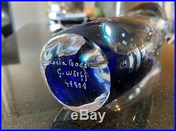 Kosta Boda Seaside Vase Cobalt Blue Turquoise & Clear by Goran Warff SIGNED 11
