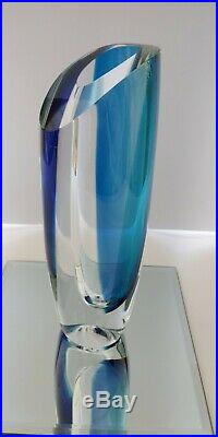 Kosta Boda Seaside Vase Cobalt Blue Turquoise & Clear by Goran Warff SIGNED 9.5