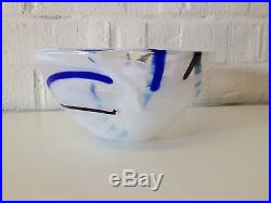Kosta Boda Signed Swedish / Scandinavian Art Glass Bowl with Blue Black & White
