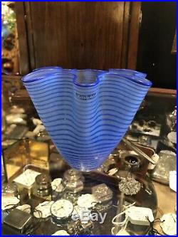 Kosta Boda Small Vintage Signed 4.5 Blue Swirl Bowl Signed