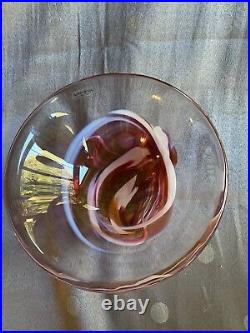 Kosta Boda Studio Art Glass Bowls Pink White Swirl Sweden Set Of 2