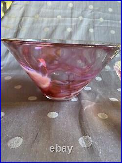 Kosta Boda Studio Art Glass Bowls Pink White Swirl Sweden Set Of 2